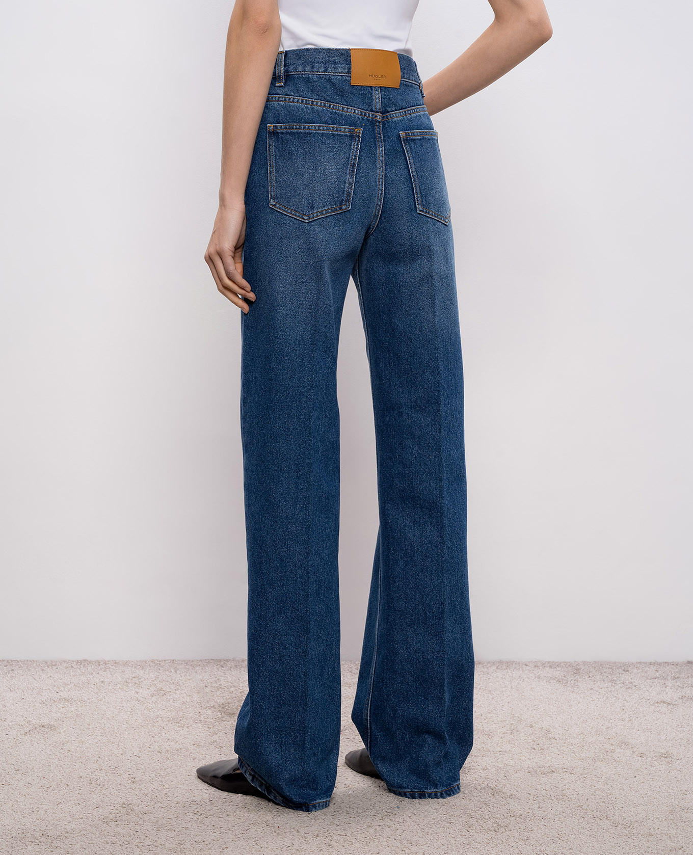 

Blue jeans with logo patch Thierry Mugler