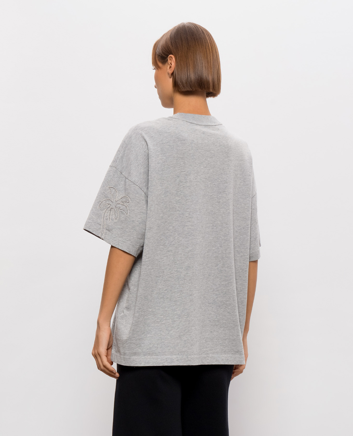 Grey melange T-shirt with embroidered logo Palm Angels 4