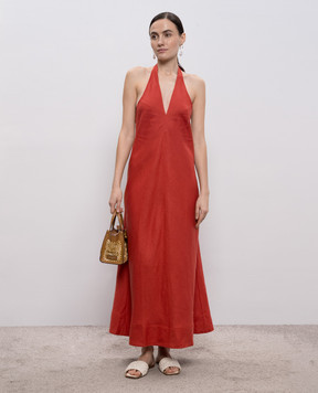 Faithfull Amara red linen dress with open back FF4310DTO