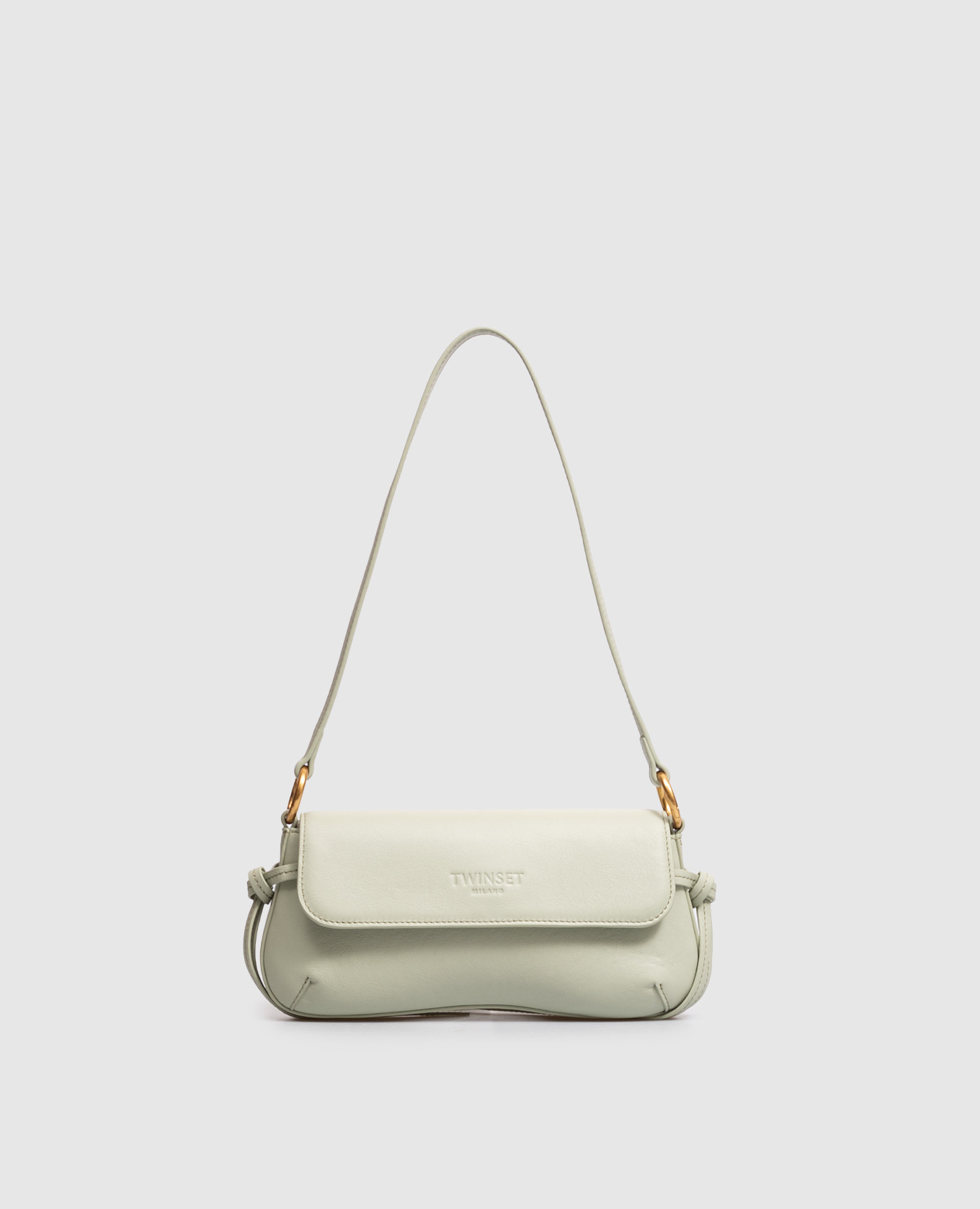 Green leather baguette bag with logo embossing