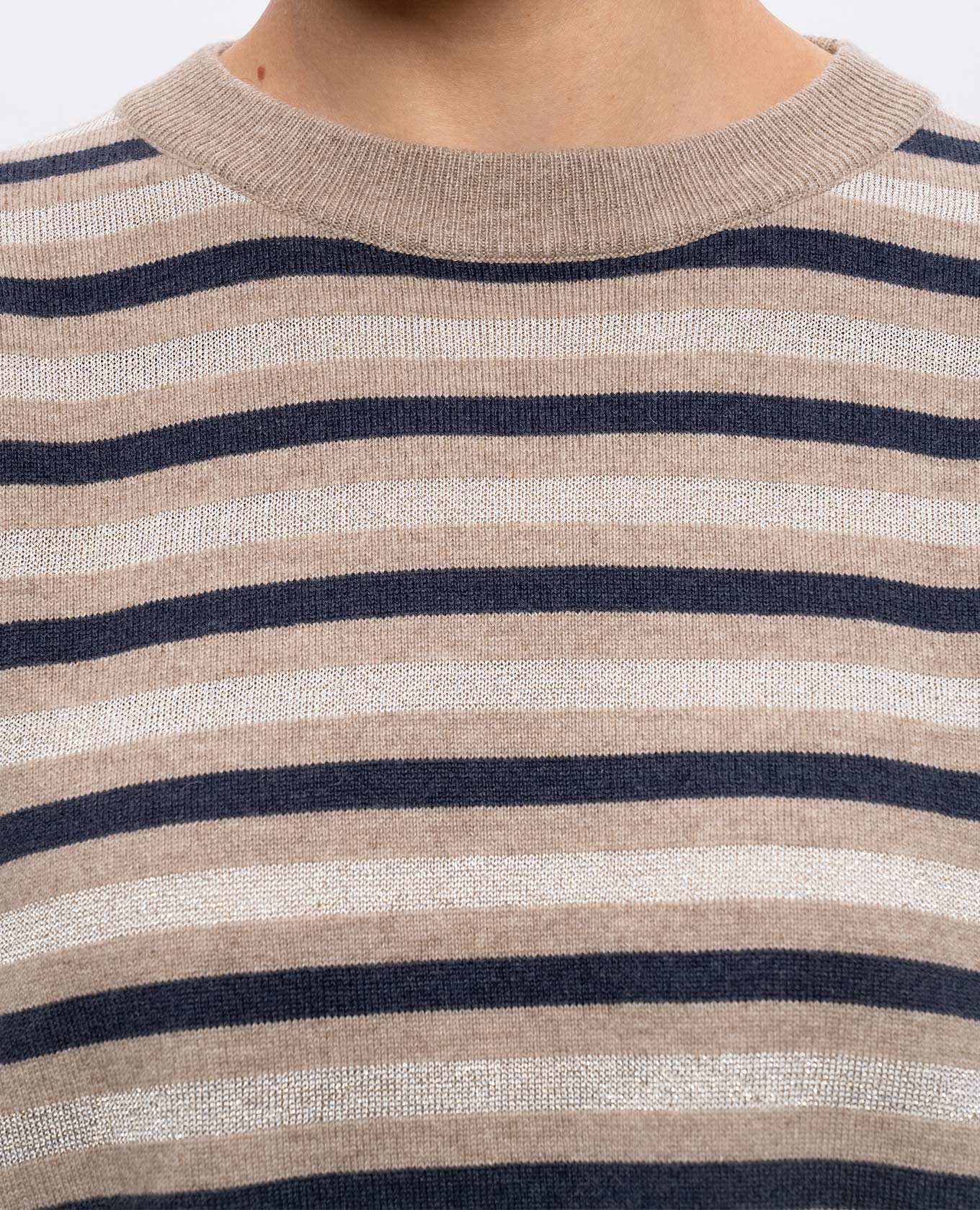 Beige striped wool, cashmere and silk sweater Brunello Cucinelli 5
