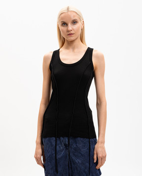 Masnada Black ribbed tank top with accent stitching 8092