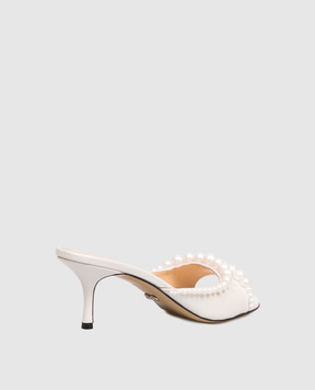 Mach&Mach Sirene white leather mules with beads S107465DOU
