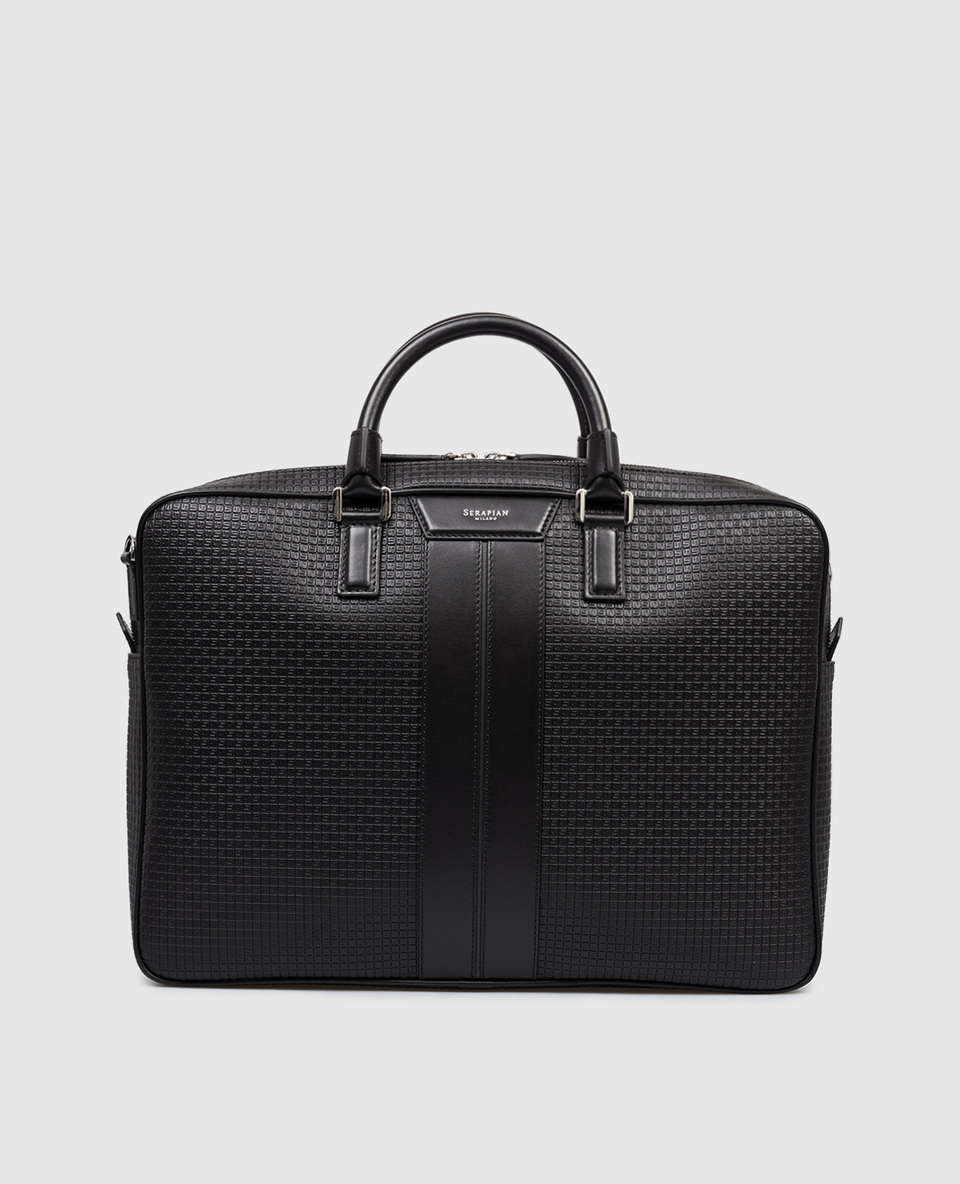 

Black leather briefcase with logo print Serapian