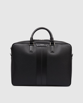 Serapian Black leather briefcase with logo print SRSTSMLL739740ACG2