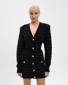 Balmain Black tweed dress with accent shoulders FF0R8890KJ16