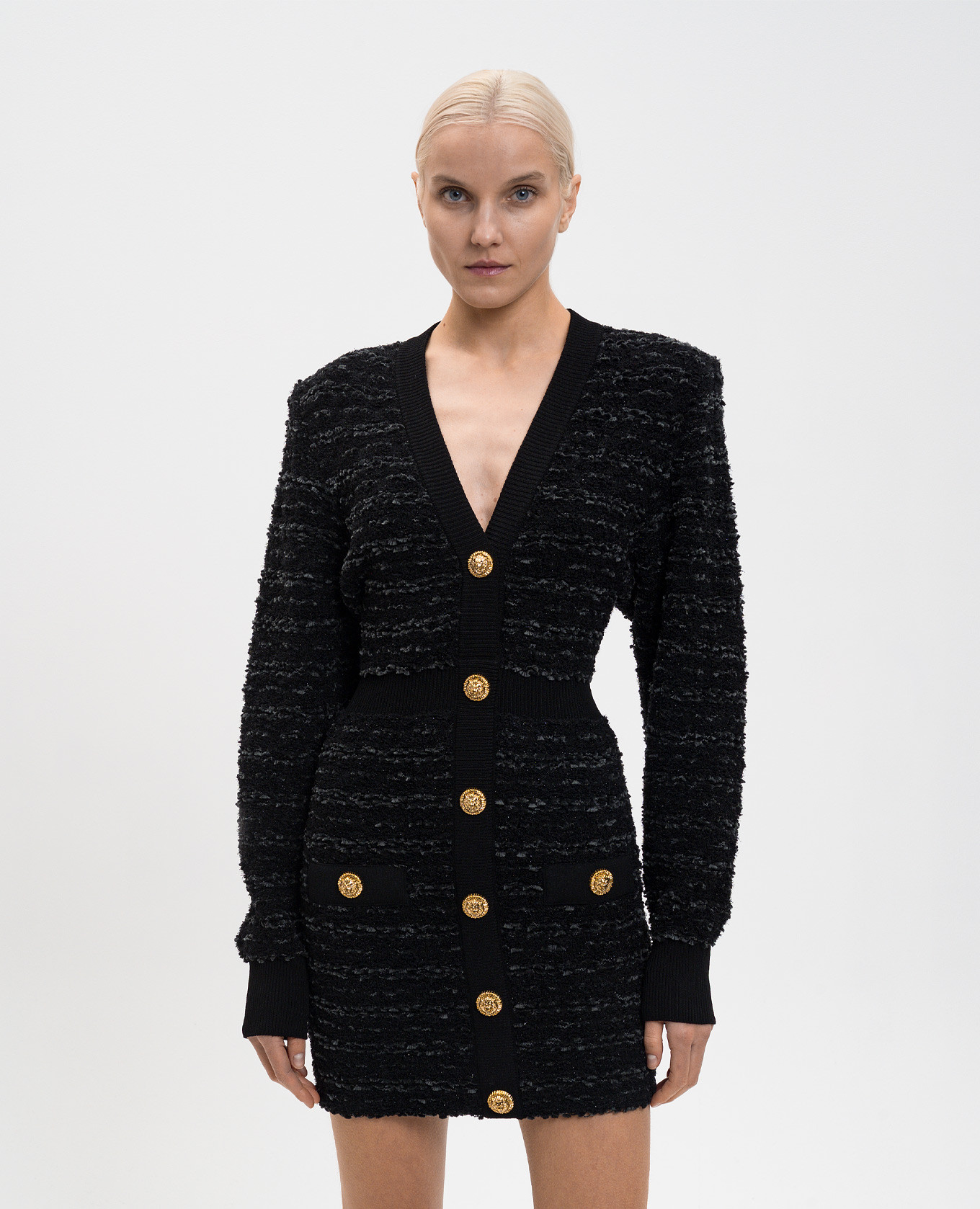 

Black tweed dress with accent shoulders Balmain