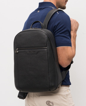 Stefano Ricci Black leather backpack with textured logo ND262G9UVD
