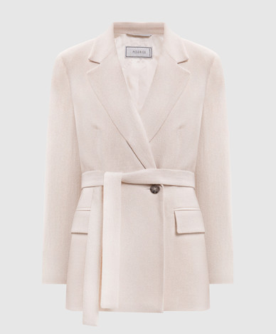 Beige double-breasted wool jacket