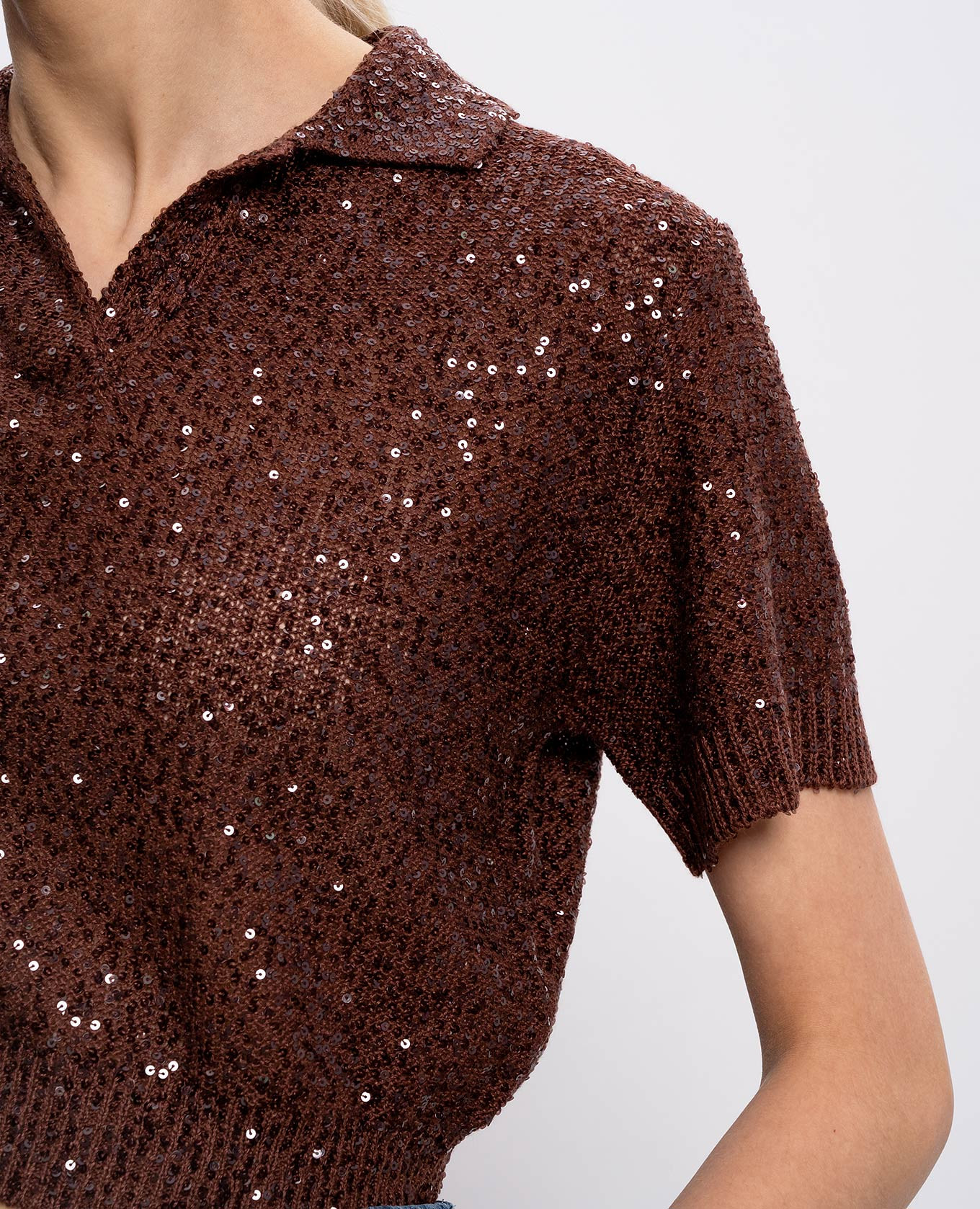 

Brown linen, cashmere and silk sequin top Brunello Cucinelli