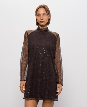 Twinset Brown dress with lace 262TF2083