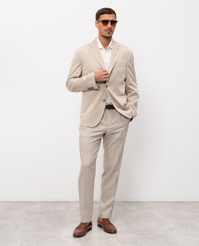 Peserico Beige wool Windsor check trousers R5422302721