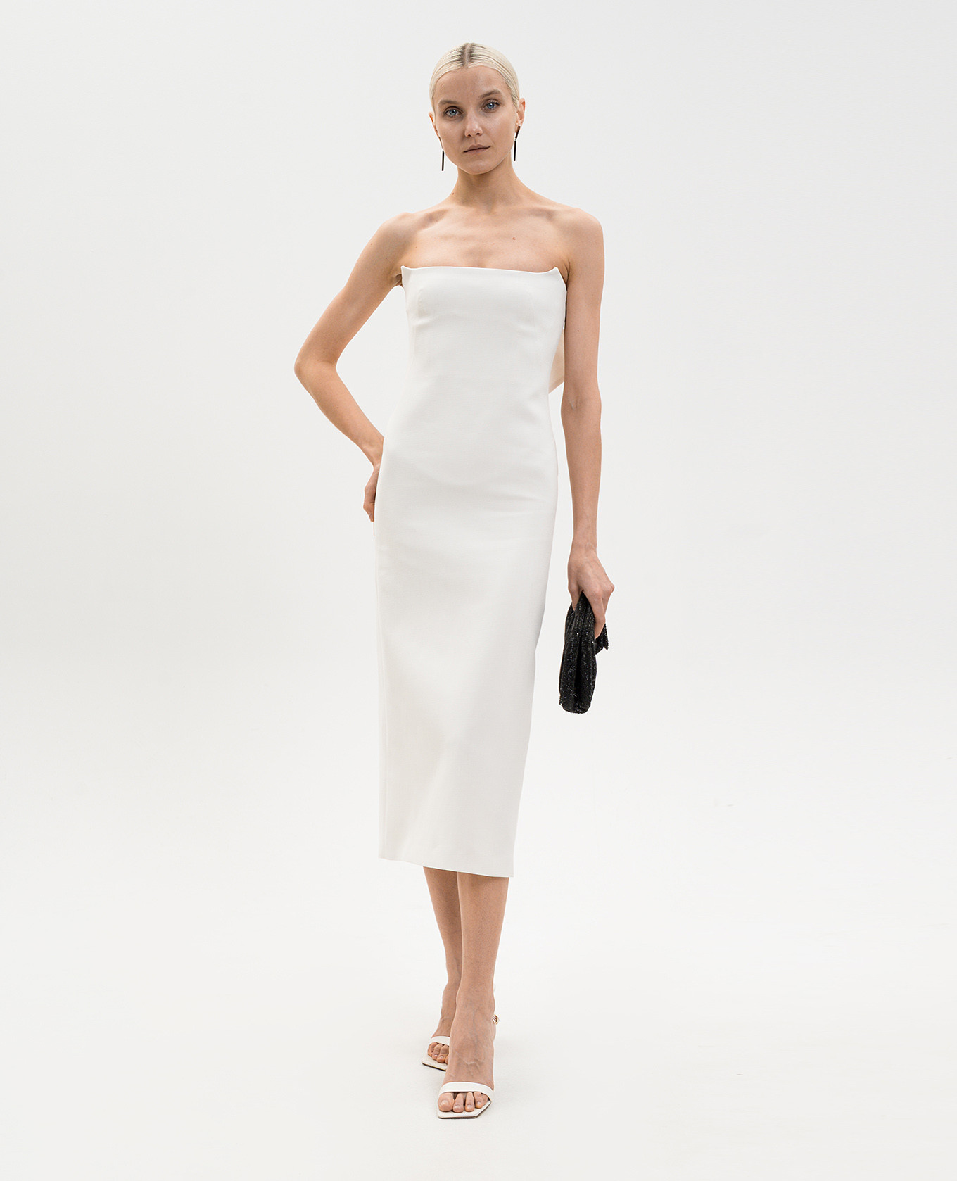 

Allacciami white midi dress with linen SSHEENA
