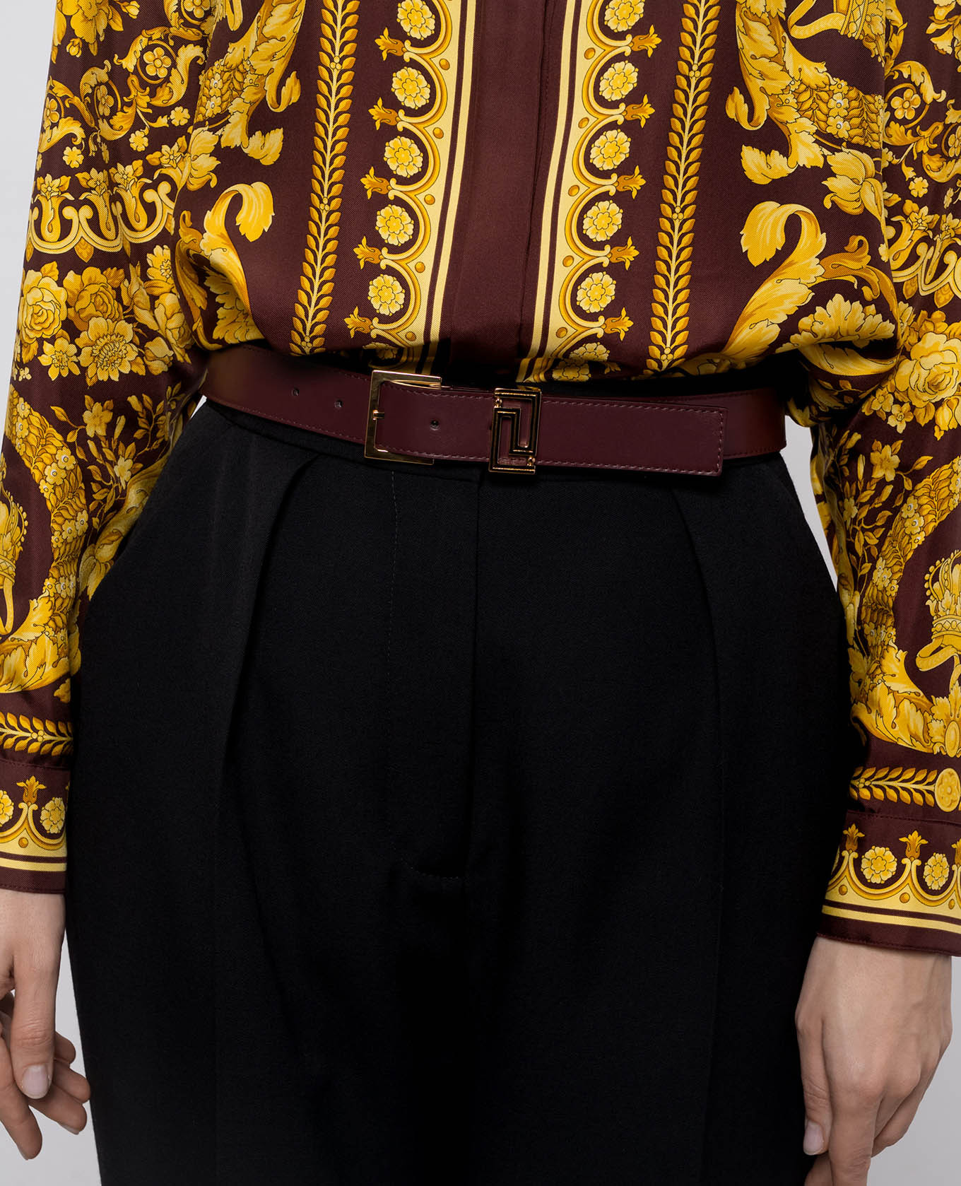 

Greca Goddess burgundy leather belt Versace