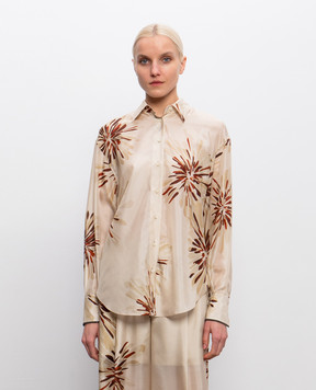 Brunello Cucinelli Beige silk blouse with branded print MQ967RH206