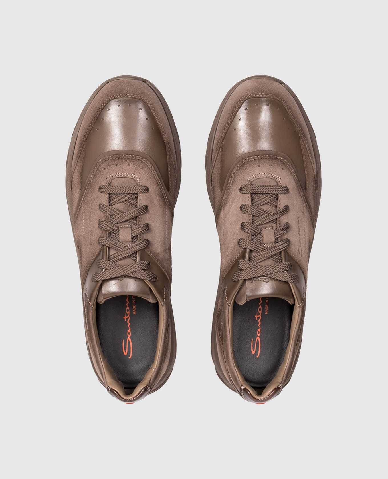 Brown leather sneakers with embossed logo Santoni 4