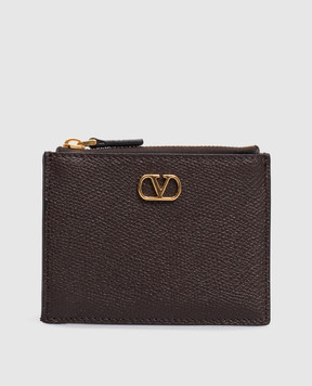 Valentino VLogo Signature Brown Leather Cardholder 9W2P0AK9SNP