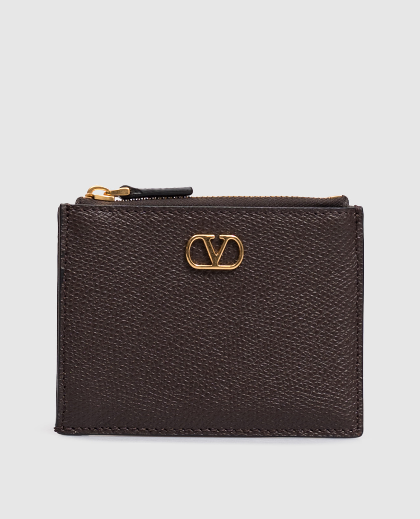 VLogo Signature Brown Leather Cardholder