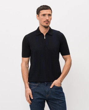 Bertolo Cashmere Black polo shirt with striped pattern 902541002543