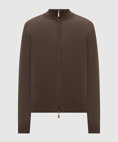 Brown cardigan made of wool, silk and cashmere