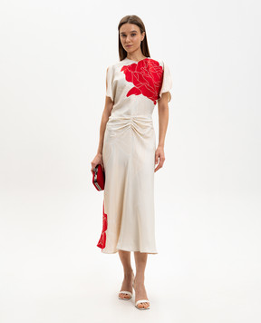 Victoria Beckham Bela beige midi dress with floral print 1126WDR005227S
