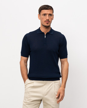 Pini Parma Blue polo with zipper POLRIBZIPBL
