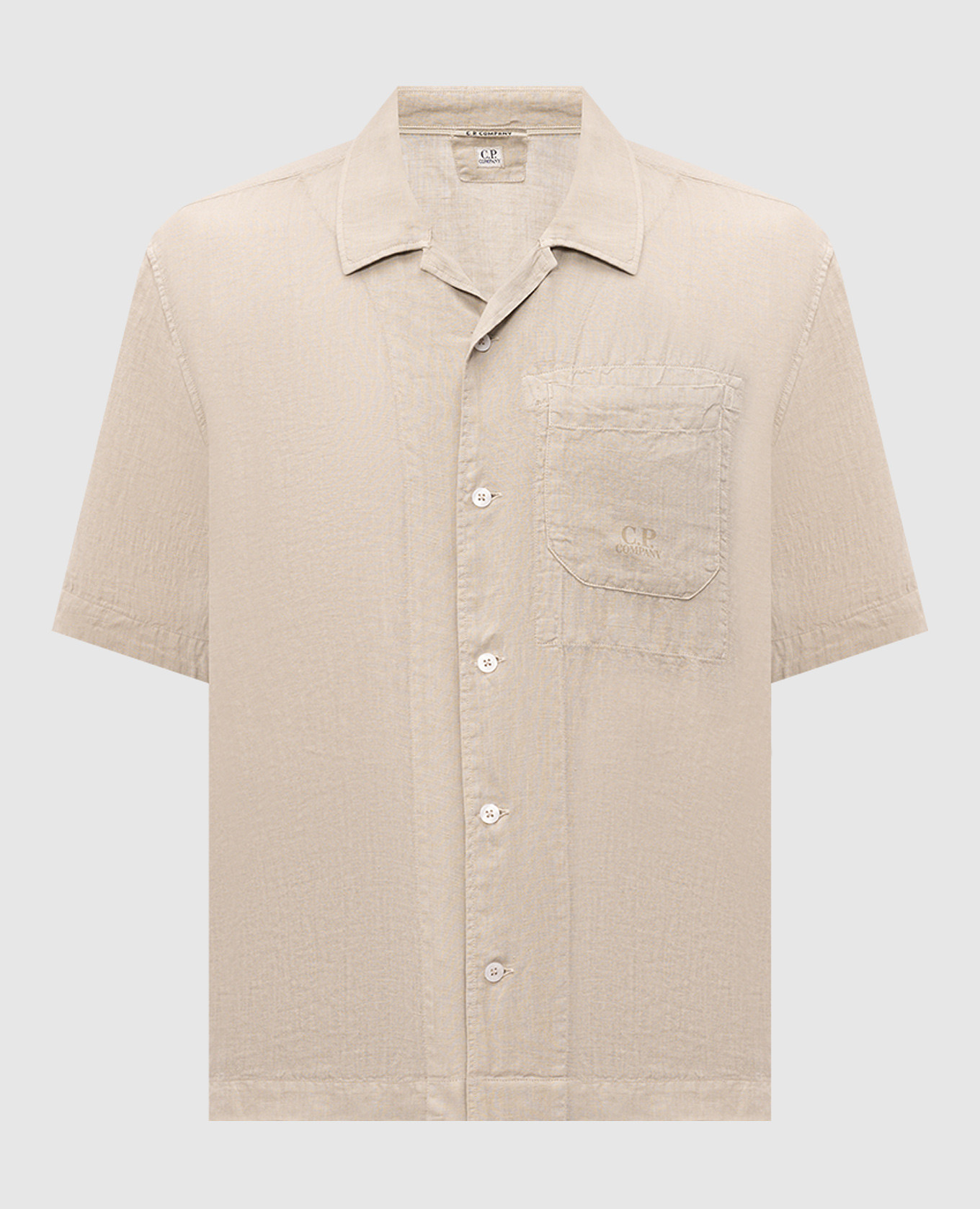 Beige linen shirt with logo print