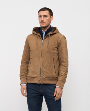 Cashmere&Whiskey Brown suede jacket with hood DF866