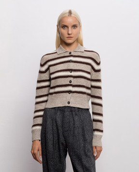 Brunello Cucinelli Beige cashmere and wool striped cardigan MTX767906