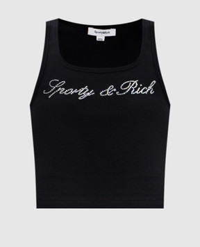 Sporty & Rich Black ribbed top with crystals TO11671326BA01
