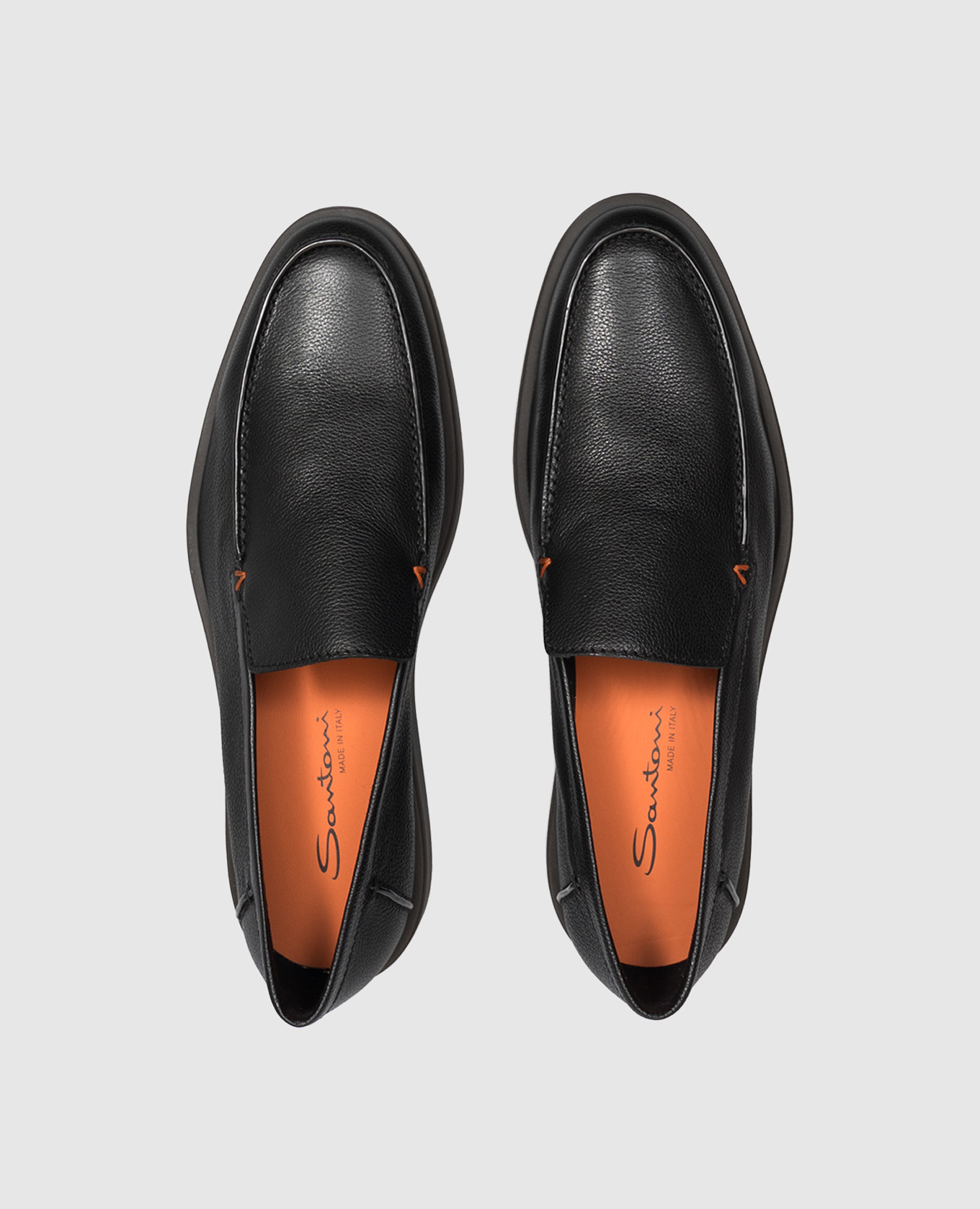 Black leather loafers with textured logo Santoni 4