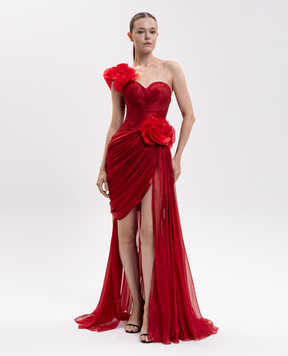 Iris Serban Red bustier dress with floral applique SHANYA