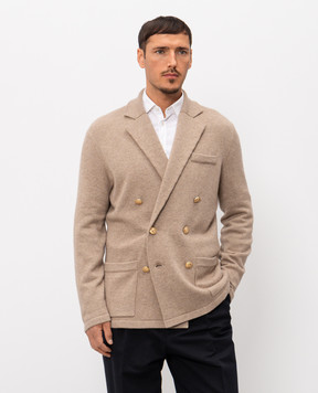 Brunello Cucinelli Beige double-breasted cashmere cardigan in jacket style M22706906