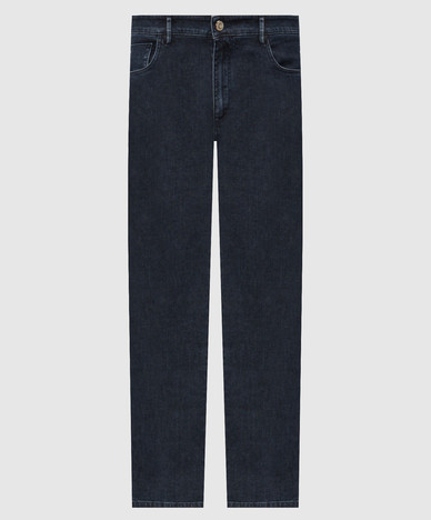 Blue jeans with logo patch
