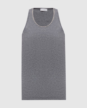 Peserico Gray T-shirt with monil chain A08919J005669