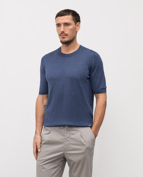 Enrico Mandelli Blue silk T-shirt with logo 3K063A5674
