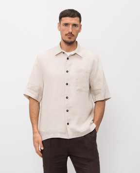 Cashmere&Whiskey Beige linen shirt with short sleeves 0335900656