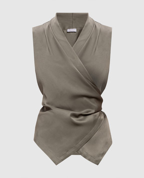 Brunello Cucinelli Khaki silk blouse with a scent MB179EG906