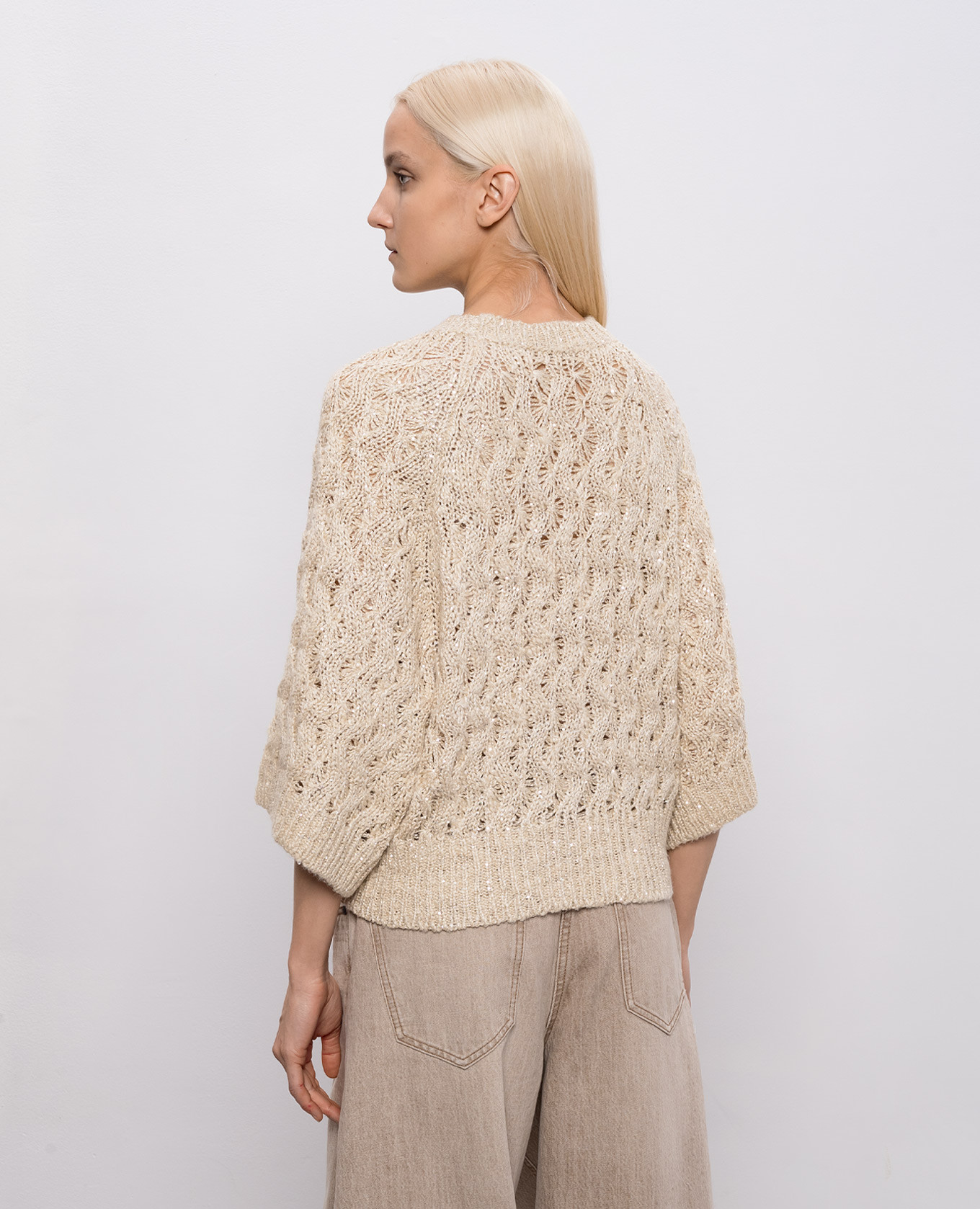 

Beige silk and linen sweater with sequin pattern Brunello Cucinelli