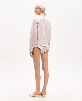 Dore & Rose Beige checked pajamas with logo embroidery COTTONPOPLINSHORTSET