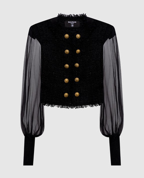 Balmain Black cropped tweed jacket HF1SK911MI74