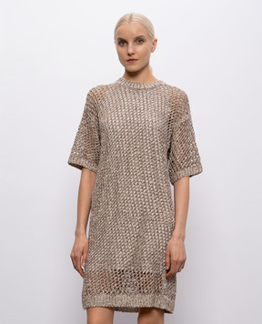 Brunello Cucinelli Beige openwork dress with silk and linen MEA345A90P
