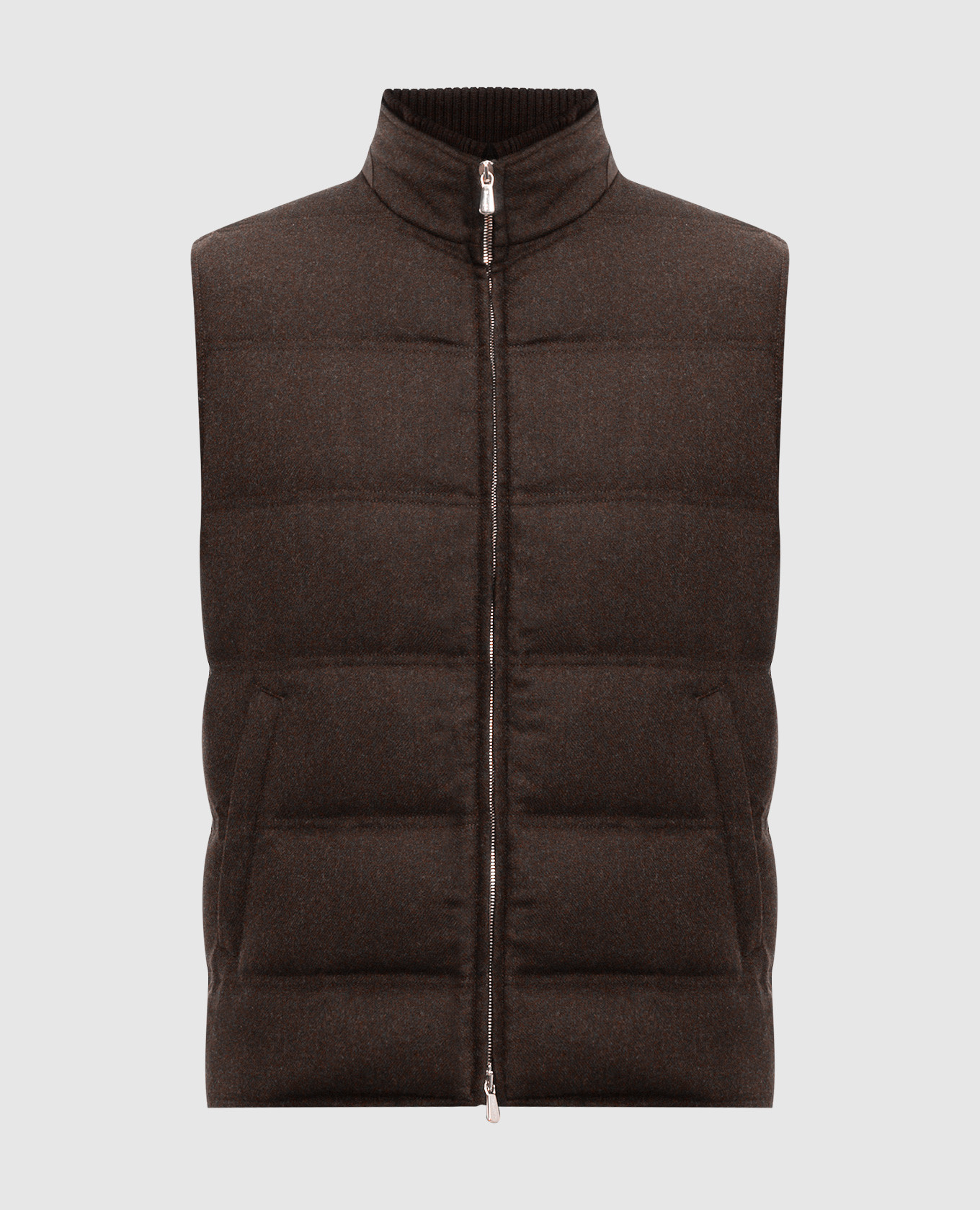 Brown wool and cashmere down vest with logo embroidery