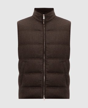 Enrico Mandelli Brown wool and cashmere down vest with logo embroidery 4T772A5804