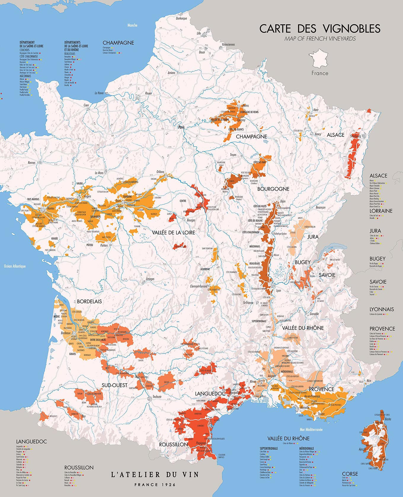 

Map of French vineyards L`atelier du vin, White