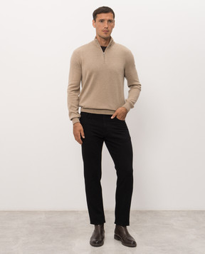 Bertolo Cashmere Beige cashmere sweater with zipper 400025000005