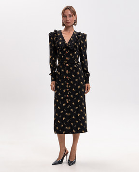 Alessandra Rich Black silk dress with floral print FABX4389F4817