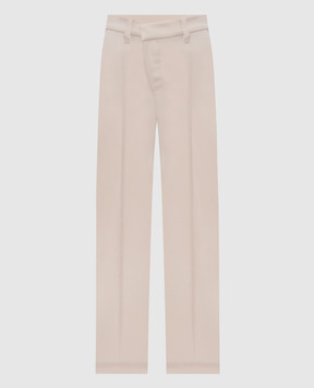 Brunello Cucinelli Ivory wool trousers with monil chain MP553P9294