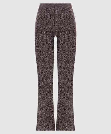 Braune VELO-Rippstrickhose aus Wolle mit ausgestelltem Bein