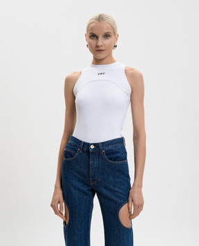 Off-White White ribbed top with logo 2AD236C99JER001